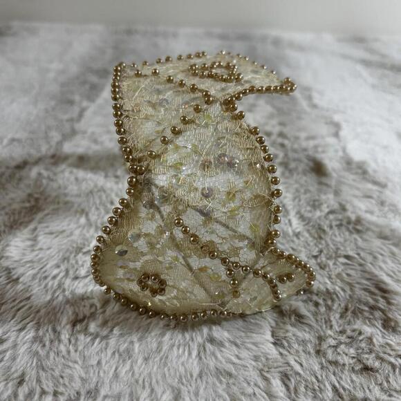 Vintage Bridal Lace Crown Tiara Gold Beaded Heart & Sequin Wedding Headpiece main image 5